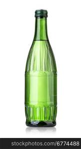Glass bottle of soda water. Isolated on white background with clipping path