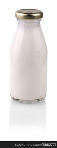 Glass bottle with milk with shadow isolated on white background