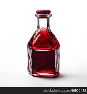Glass Bottle with Red Liquid and Cork Cap Isolated on White Background. Generative ai. High quality illustration. Glass Bottle with Red Liquid and Cork Cap Isolated on White Background. Generative ai