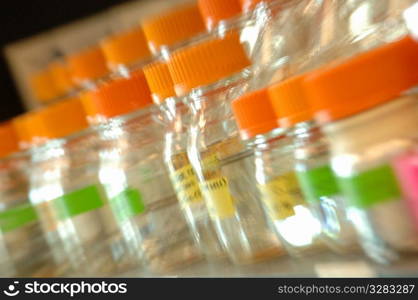 Glass bottles in laboratory.