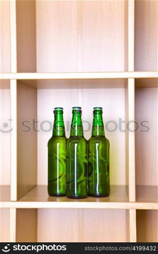 Glass bottles on a shelf