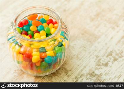 Glass bowl full of colorful jelly beans