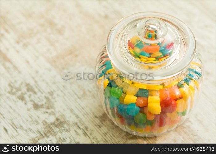 Glass bowl full of colorful jelly beans