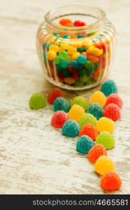 Glass bowl full of colorful jelly beans