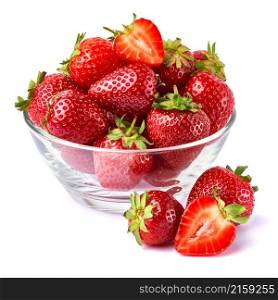 Glass bowl of Fresh strawberry isolated on white background.. Glass bowl of Fresh strawberry isolated on white background