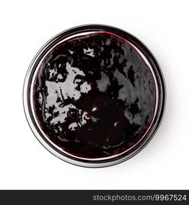 glass bowl of red currant jam isolated on white background. glass bowl of red currant jam