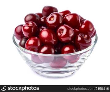 glass bowl of sweet cherry fruits isolated on white background.. glass bowl of sweet cherry fruits isolated on white background