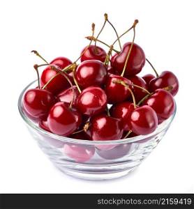 glass bowl of sweet cherry fruits isolated on white background.. glass bowl of sweet cherry fruits isolated on white background