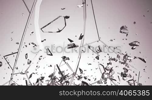 Glass broken and shattered in pieces with slow motion. Alpha