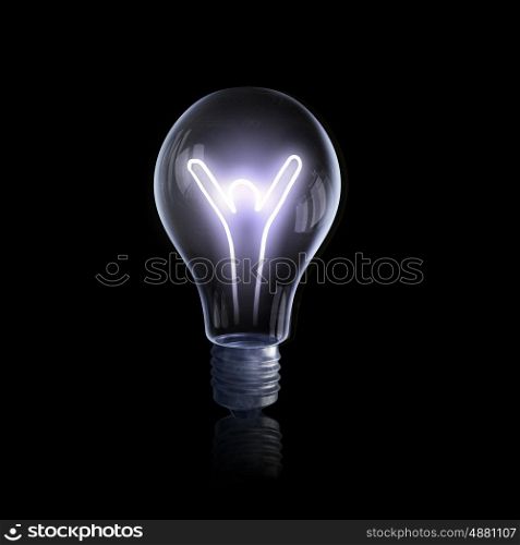 Glass bulb. Light bulb shiny rendered on black bakground