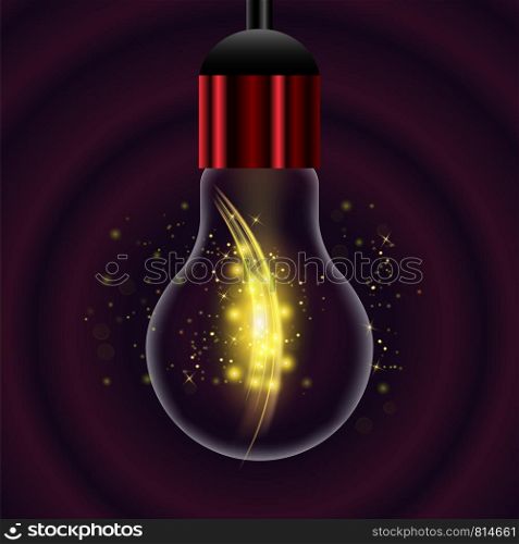 Glass Bulb on Dark Red Radial Background.. Glass Bulb on Dark Red Radial Background