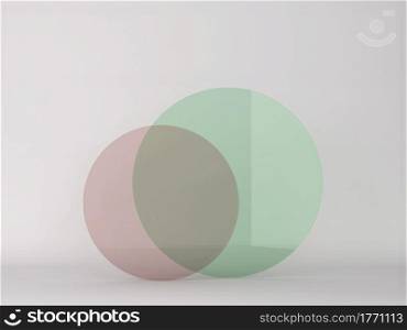 Glass circle shapes of different colors. Minimal scene. 3d illustration