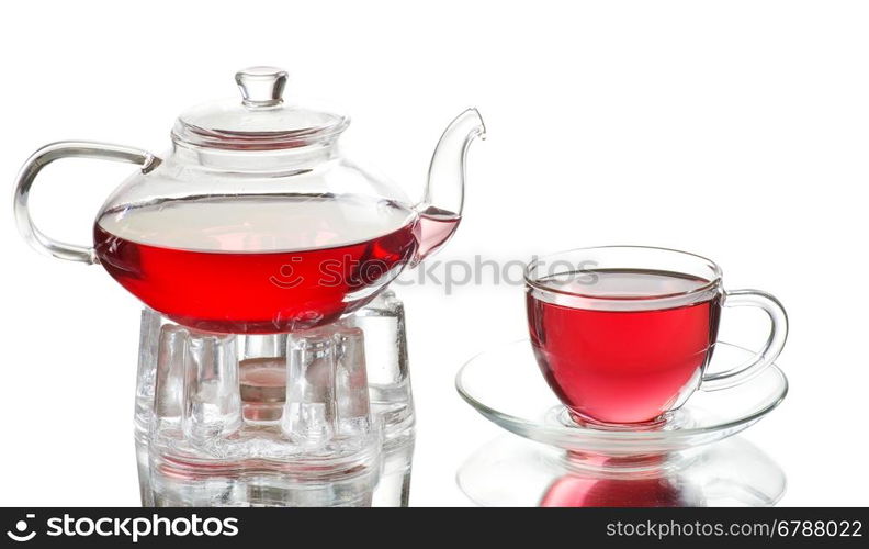 Glass cup of black tea. Isolated on white background