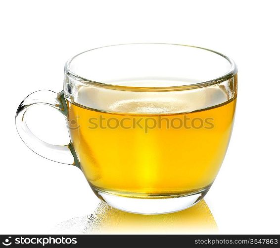 Glass Cup Of Green Tea On White Background