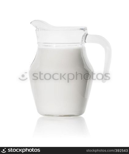 Glass decanter with fresh milk isolated on white background. Glass decanter with fresh milk