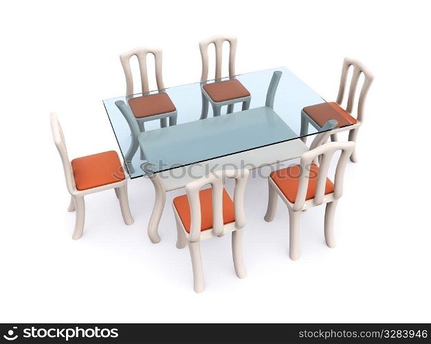 glass dining table with chairs. 3d