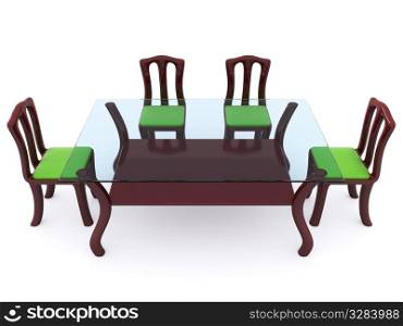 glass dining table with chairs. 3d