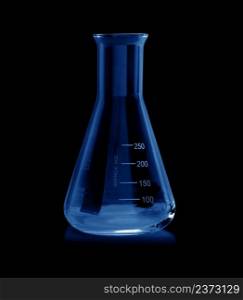Glass Flask empty isolated on black background with clipping path