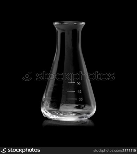 Glass Flask empty isolated on black with clipping path