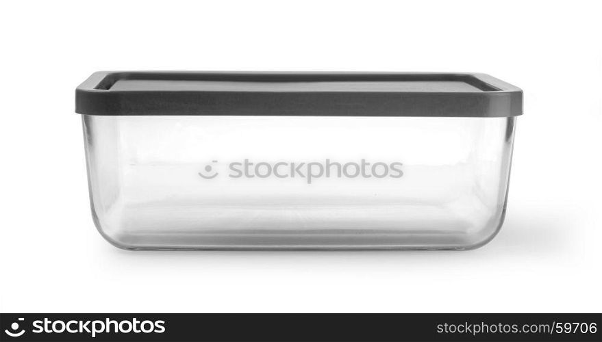 glass food container with plastic lid isolated on white background, with clipping path