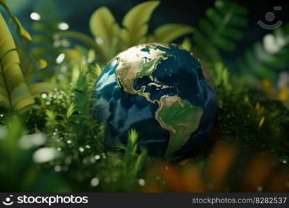 Glass globe on lush green moss, symbolizing nature conservation and environmental protection, World Environment Day concept for sustainable future. AI Generative.