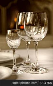 Glass goblets on the table