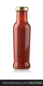 glass jar of hot tomato sauce on a white background. with clipping path