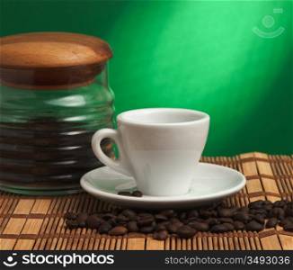 glass jar with a cup of coffee
