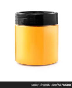 Glass jar with honey, or apricot jam isolated on a white background with a cut-out path