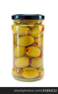 Glass jar with tinned olives