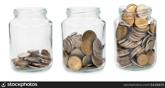 Glass jars with coins