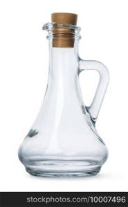 Glass jug with cork isolated on a white background. Jug with cork