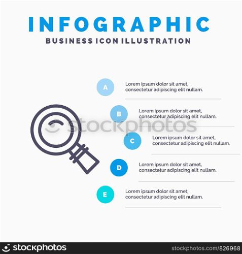 Glass, Look, Magnifying, Search Line icon with 5 steps presentation infographics Background