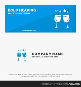 Glass, Love, Drink, Wedding SOlid Icon Website Banner and Business Logo Template