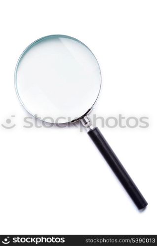 Glass magnifier closeup on white background, isolated