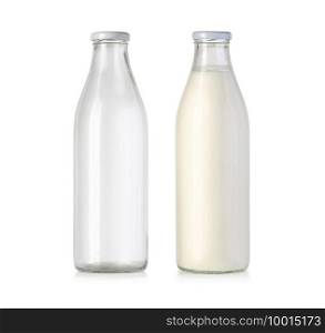  glass milk bottles isolated on white with clipping path