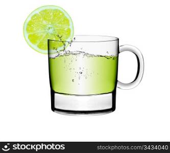 Glass of a lemon juice on a white background.