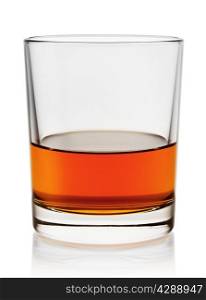 Glass of aged cognac isolated on white background
