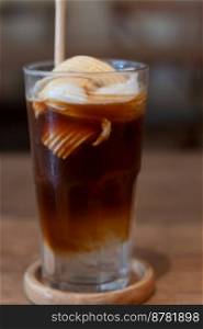 Glass of americano mixed with coconut, stock photo