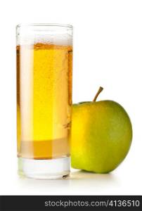 glass of apple juice and green apples cut out from white