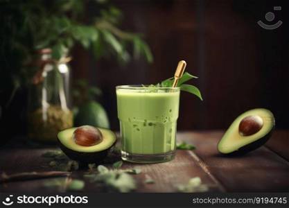 Glass of avocado juice. Green drink. Generate Ai. Glass of avocado juice. Generate Ai