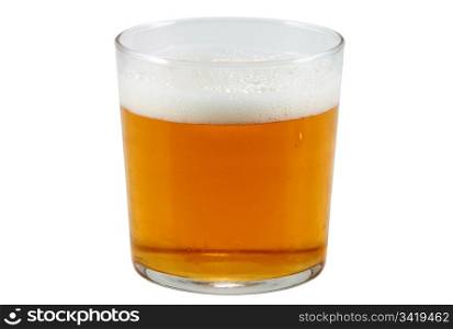 glass of beer made with natural ingredients cut horizontally