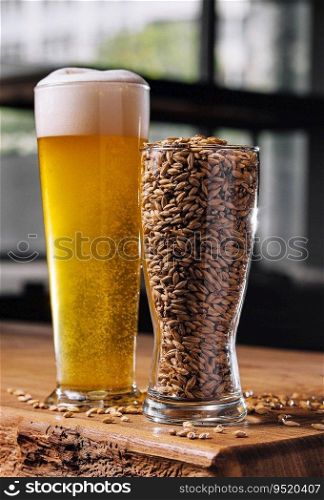 glass of beer with a glass of wheat