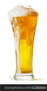 Glass of beer with foam isolated on white background