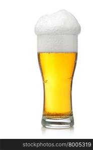 Glass of beer with froth isolated over white background