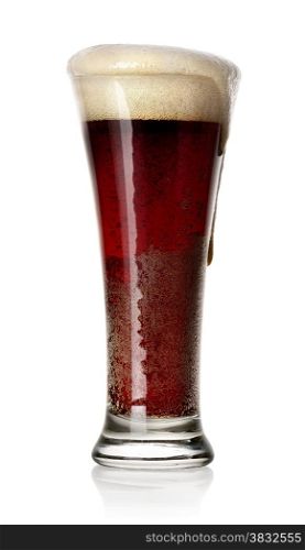 Glass of black beer isolated on white