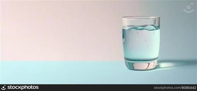 Glass of clean water on a colored background. Generative AI