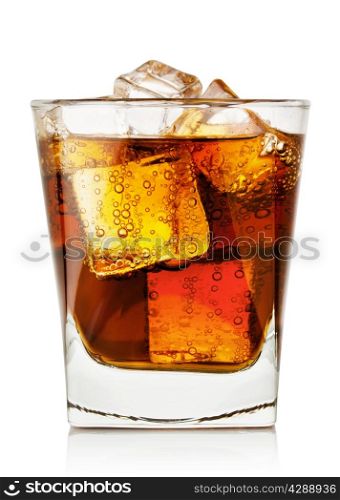 Glass of cola with ice isolated on white background