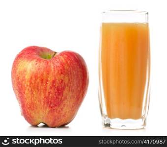 glass of fresh apple juice with apple isolated on white