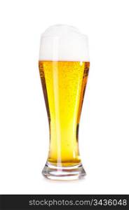 glass of fresh lager beer cut out from white